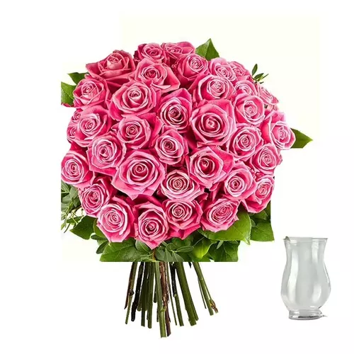 Pink Roses with Complimentary Vase