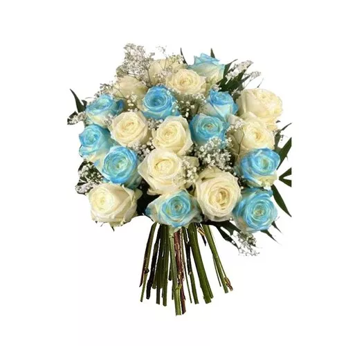 Oceanic Elegance: White & Blue Roses