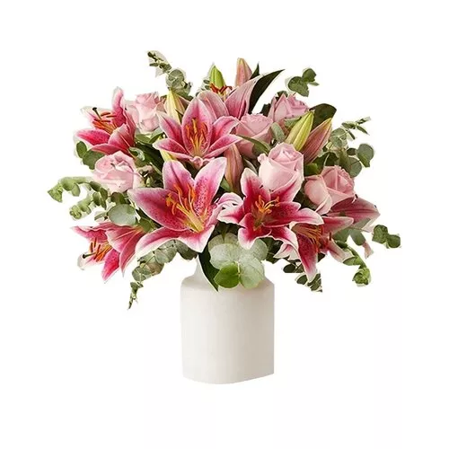 Pink Rose Lily Bouquet Elegance